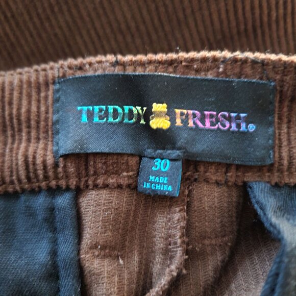 Teddy Fresh Applique Corduroy Pants Unisex Size 30 Brown Embroidered NWOT - Picture 3 of 12